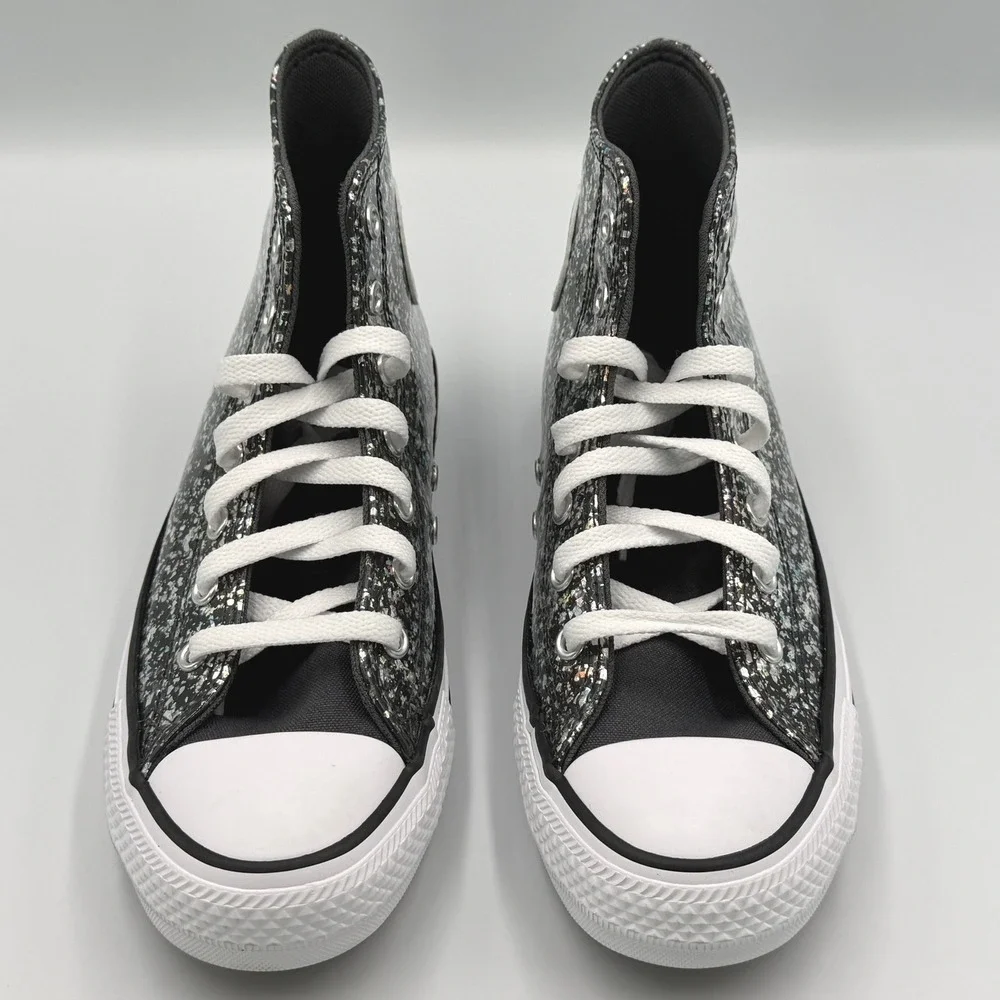 Converse Chuck Taylor High Top Kids Size 5 Black Silver Glitter NWOB A09270C